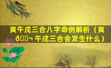 寅午戌三合八字命例解析（寅 🐬 午戌三合会发生什么）